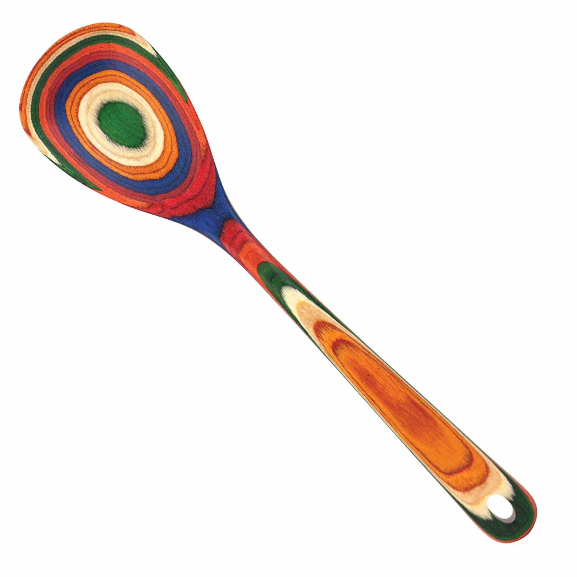 Birchwood mixing spoon in rainbow colors.