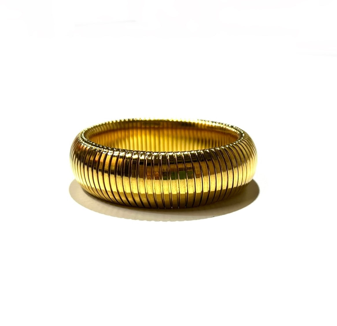 Chunky Ribbed Bangle Bracelet - Gold