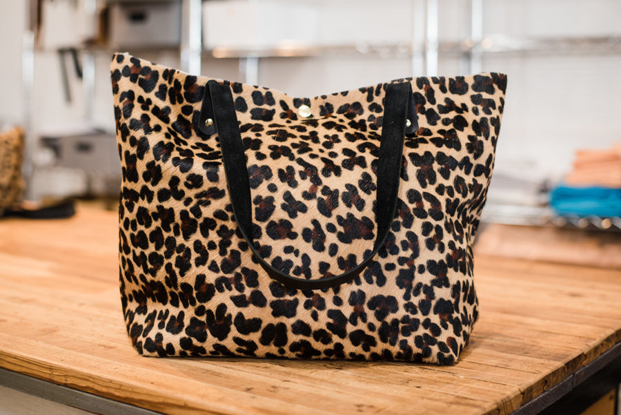 Huntley Equestrian Leopard Hair on Hide Tote Handbag