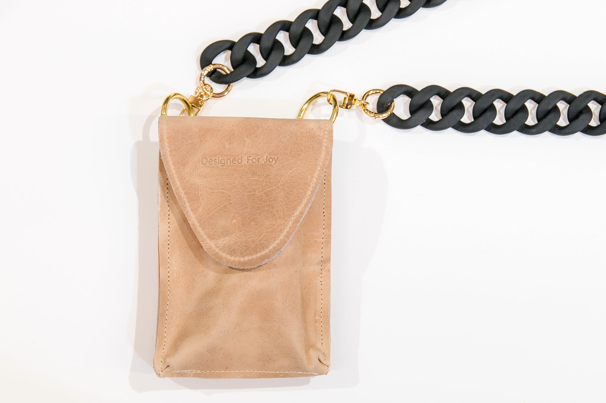Amanda Phone Bag with Chunky Acrylic Chain Tan / Black Chunky Acrylic Chain
