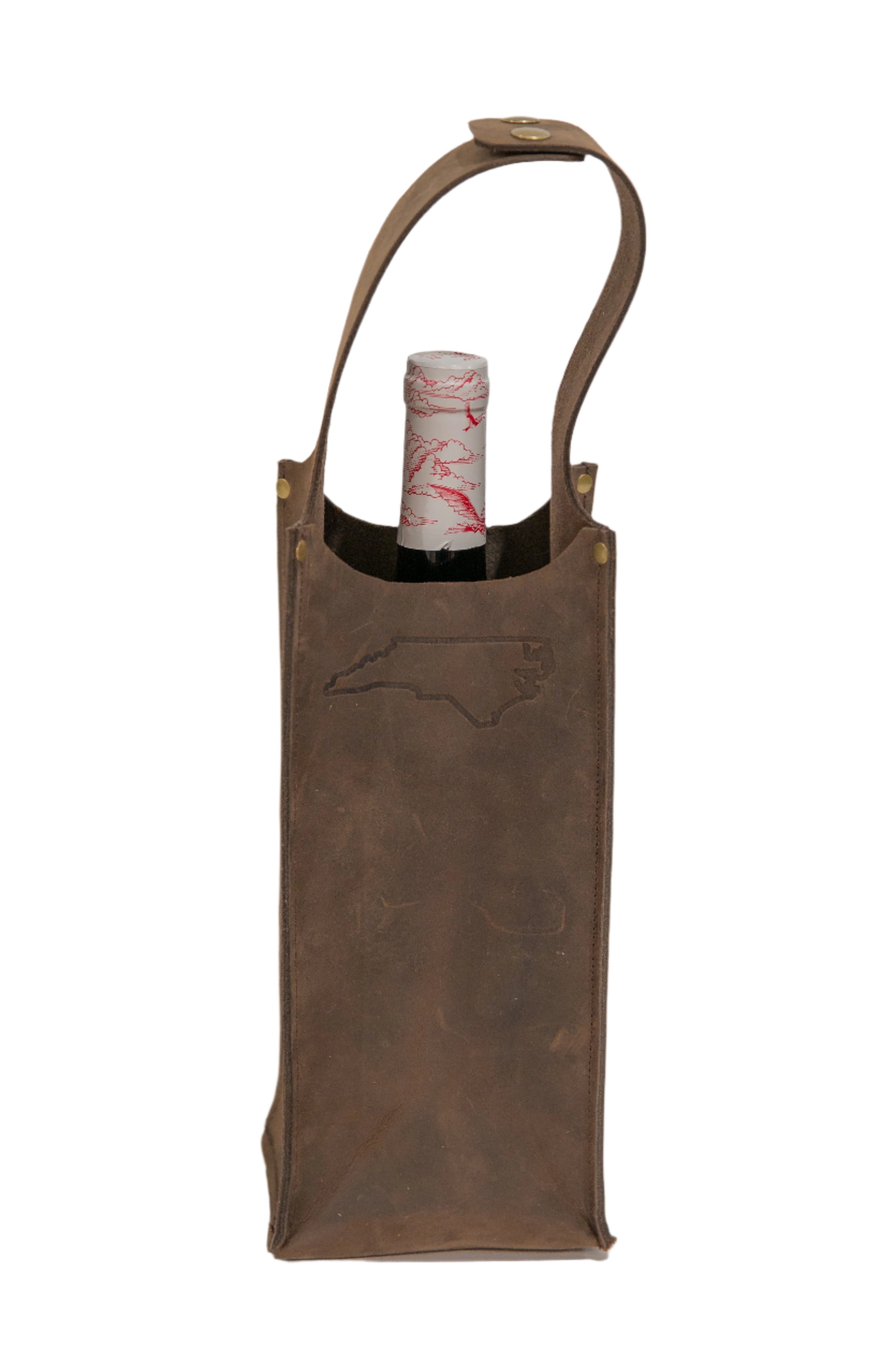 North Carolina branded single bottle leather wine tote