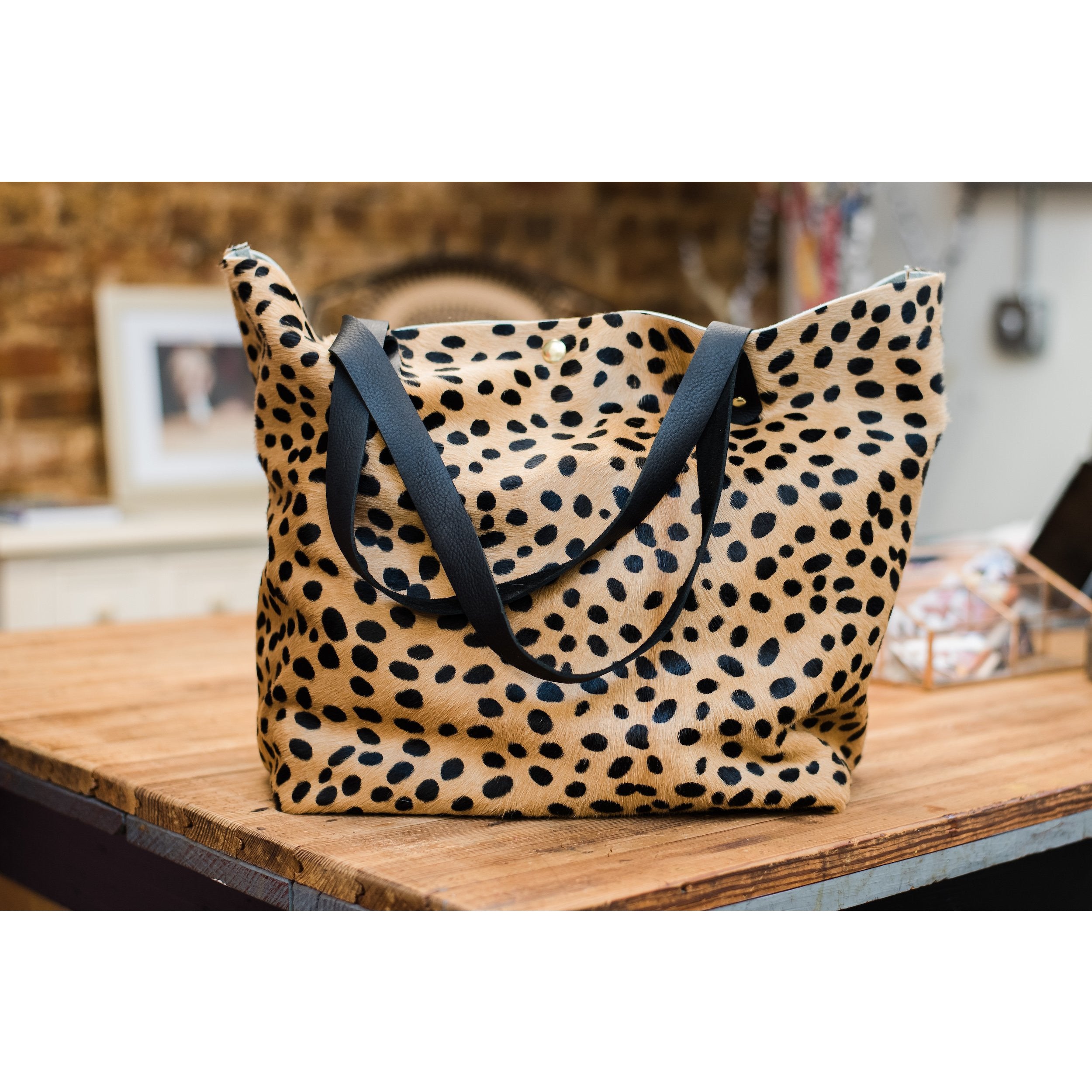 Huntley Equestrian Leopard Hair on Hide Tote Handbag