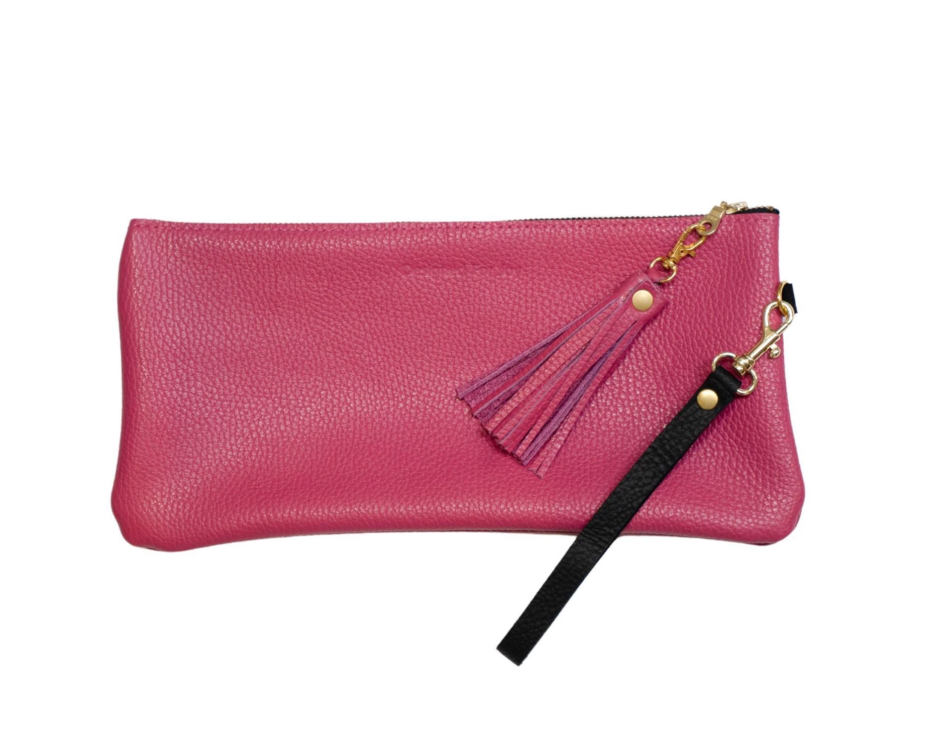 Tracy Clutch, Wristlet with Tassel Pink